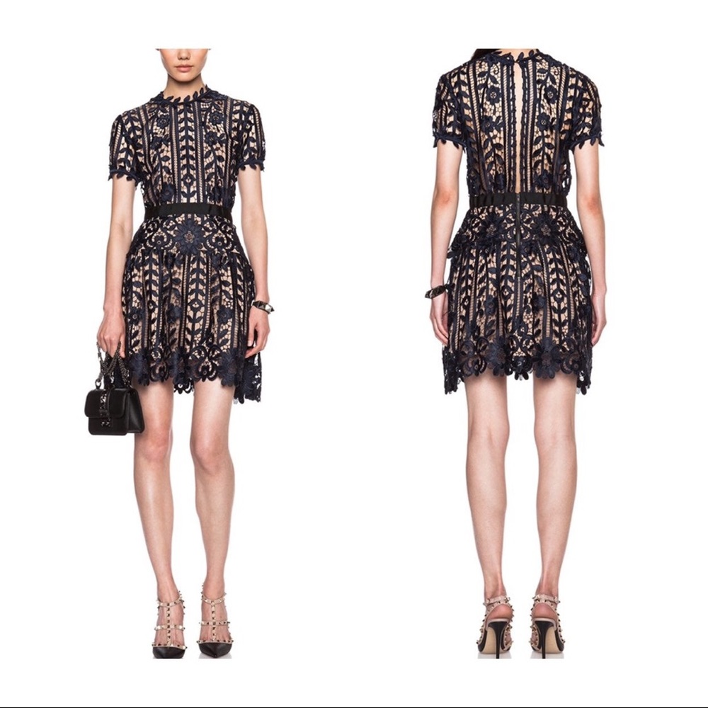 Self-Portrait Navy Lace Dress - Picture 1 of 7